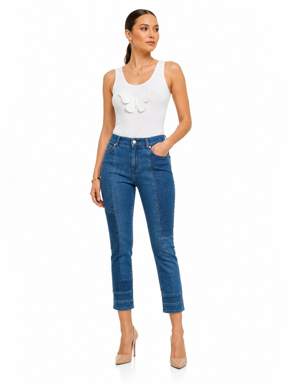 NWT Alexander McQueen Patchwork Cropped Jeans Blue IT 44 US 8 MSRP $898